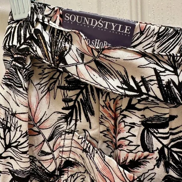 New Sound Style Rayon Shorts Women's Size M Tropical Print Belted Easy Fit Boho - Picture 7 of 11